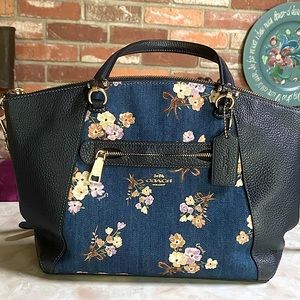 Authentic Coach Denim and refined pebble leather with painted flowers